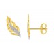 Pendientes de oro bicolor 9K con hoja de diamante 0.006CT