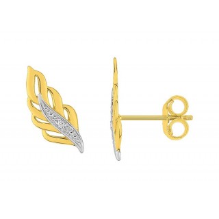 Brincos em ouro bicolor com folha de diamante 0.006ct