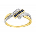Anillo de oro bicolor con zafiro y barra de circonita