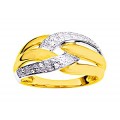 Anel em oro bicolor 9k cruzado com diamantes de 0.05 ct