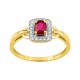 Anillo de oro bicolor 9K entrelazado con brillos rubí