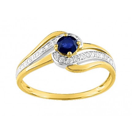 Anillo de oro bicolor entrelazado de zafiro