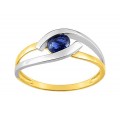 Anel em oro bicolor 9k oval com safira e ponte