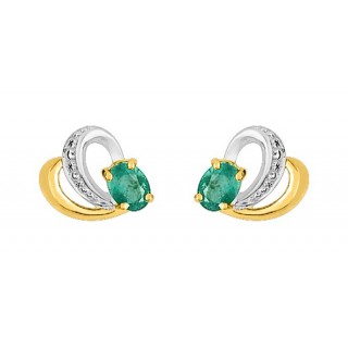 Brincos em ouro bicolor com esmeralda e zircónia
