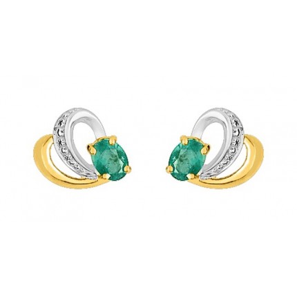Brincos em ouro bicolor com esmeralda e zircónia