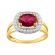 Anillo de oro bicolor 9K rubí ovalado con circonita
