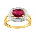Anel em oro bicolor 9k oval com rubi e zircónia