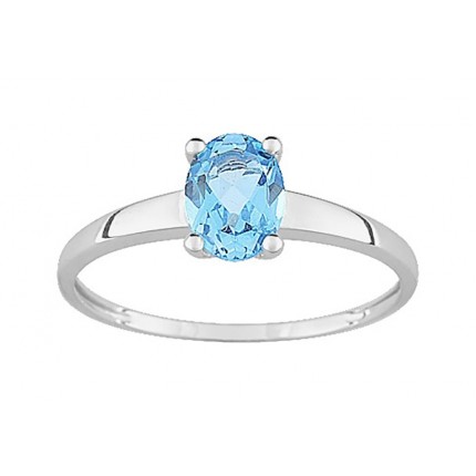 Anillo de oro blanco 9K con topacio con 4 garras