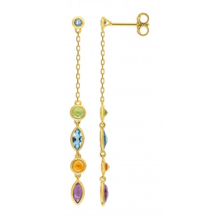 Pendientes de oro amarillo 9K con colgante multipiedras