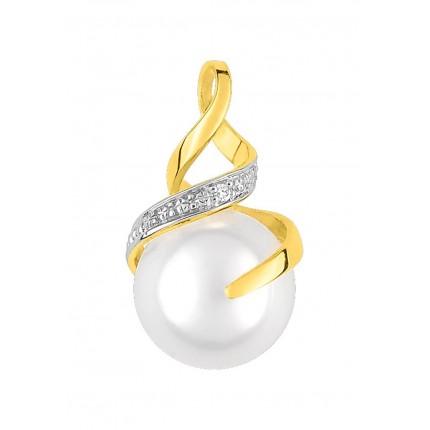 Pendente em ouro amarelo 9k con pérola 8mm e diamante 0.004 ct