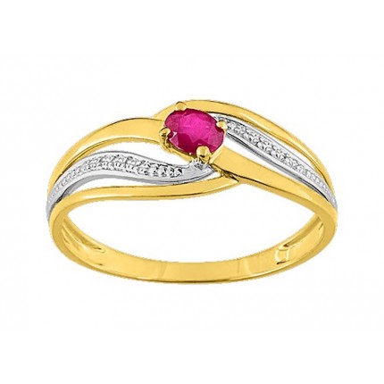 Anillo de oro bicolor rubí con circonita