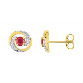 Brincos de ouro amarelo 9k com rubí roseta
