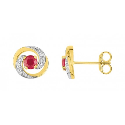 Pendientes de oro amarillo 9K rubi rosetón