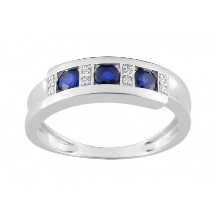 Anillo de oro blanco blanco con 3 zafiros