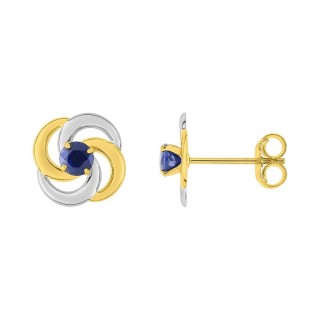 Pendientes de oro bicolor en forma de flor con zafiro