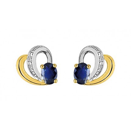 Pendientes de oro bicolor 9K con zafiro