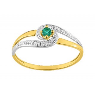 Anillo de oro bicolor piedras esmeraldas y circonita