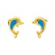 Brincos folheados a ouro com golfinho azul