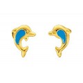 Brincos folheados a ouro com golfinho azul