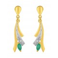 Pendientes de oro bicolor 9K con tiras de esmeralda y circonita