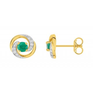 Pendientes de oro bicolor 9K esmeralda y circonita bicolor