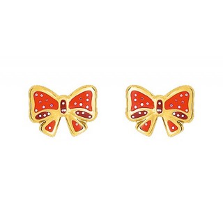 Pendientes de oro amarillo 9K con lazo rojo