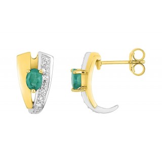 Pendientes de oro bicolor 9K con esmeralda en formato de V