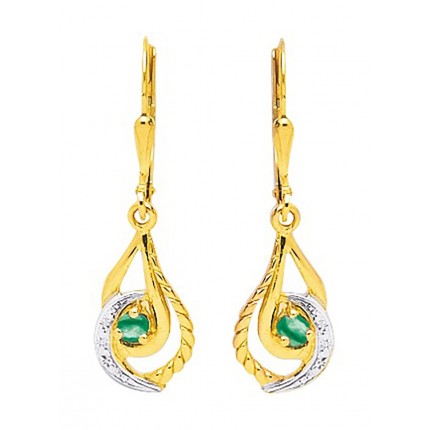 Brincos em oro bicolor 9k Pendente de esmeralda