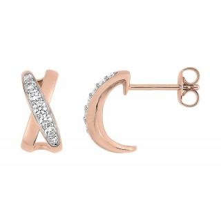 Pendientes bañados en oro rosa con circonita en formato x