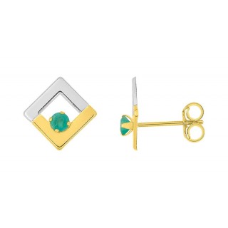 Pendientes de oro bicolor 9K de esmeralda