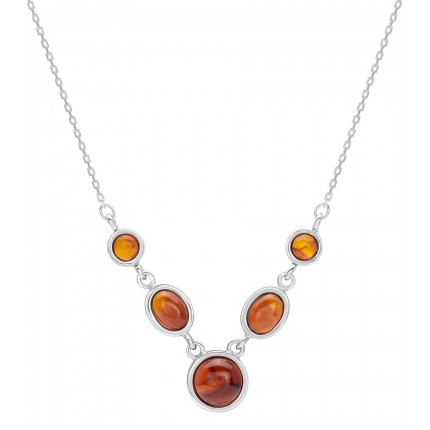 Collar de plata rodiada de 42 cm con 5 piedras de ámbar