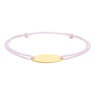 Pulseira identidade em ouro amarelo 9K com macramé rosa