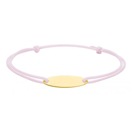 Pulseira identidade em ouro amarelo 9K com macramé rosa