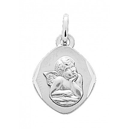 Medalha em ouro branco de 9K com figura de anjo