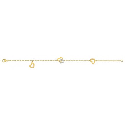 Pulseira folheada a ouro em ouro bicolor coração de zircónia