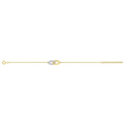 Pulseira folheada a ouro rodio e zircónias com design de 2 aros