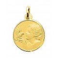 Medalha folheada a ouro com figura de anjo e pomba