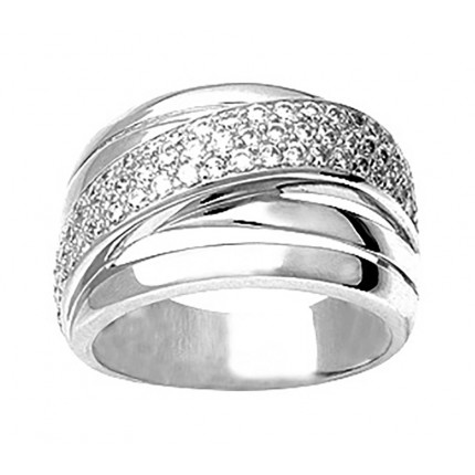 Anillo de plata con tiras anchas cruzadas de circonitas