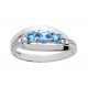 Anillo de plata con 3 circonitas azules y diseño de aro