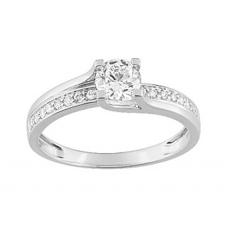Anillo solitario de oro blanco de 9K con circonitas
