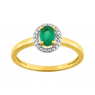 Anel em ouro bicolor 9K com esmeralda e diamante 0.016 ct
