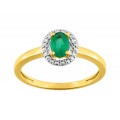 Anel em ouro bicolor 9K com esmeralda e diamante 0.016 ct