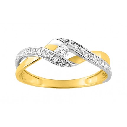 Anillo de oro bicolor 9K con circonitas
