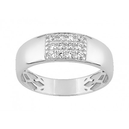 Anel em ouro branco 9K com zircónias centrais