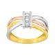 Anillo de oro tricolor 9K, 3 bandas y circonitas