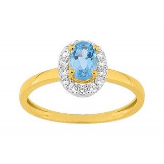 Anillo de oro amarillo de 9K con halo de topacio