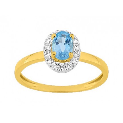 Anillo de oro amarillo de 9K con halo de topacio