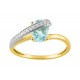 Anillo de oro bicolor de 9K con agua marina y circonitas