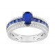 Anillo de oro blanco 9K circonitas baguette y zafiro