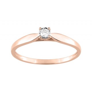 Anel solitário em ouro rosa 9K com diamante 0.05 ct